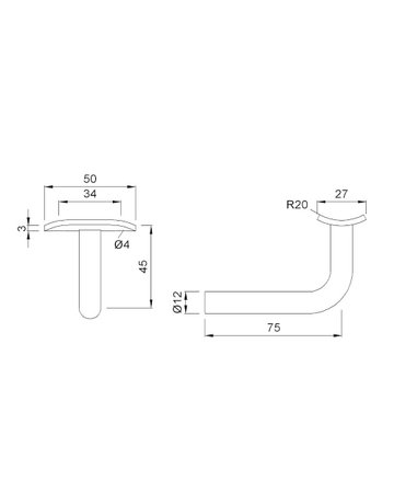 Bild Handlaufst.,4526,mit gewölbter Auflage Stahl,stahl blank,Wandabst.75mm - KWS-1