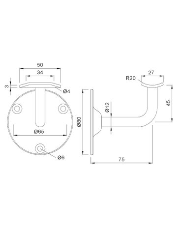 Bild Handlaufst.,4574,mit gewölbter Auflage Edelstahl ,Edelstahl geschliff.,Wandabst.75mm - KWS-1