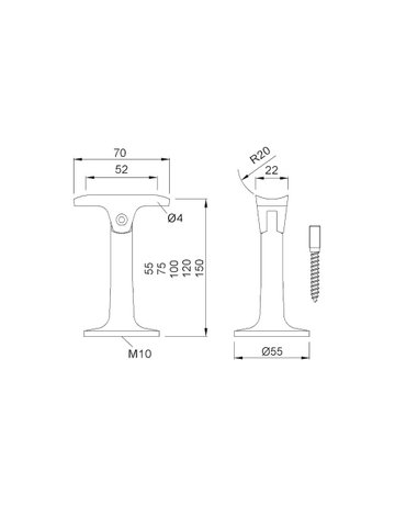 Bild Handlaufst.,4580,mit gewölbter Auflage ALU,neusilberfarbig eloxiert ,Wandabst.55mm - KWS-1