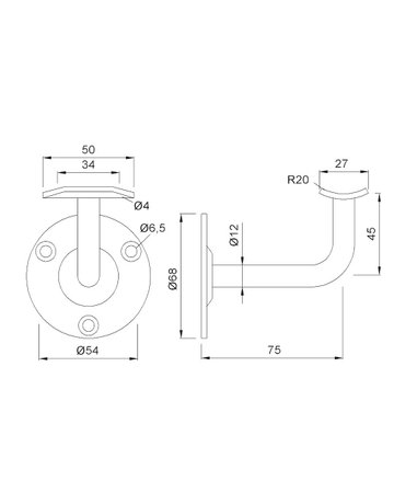 Bild Handlaufst.,4602,mit gewölbter Auflage Stahl,EV1 einbrennlackiert,Wandabst.75mm - KWS-1