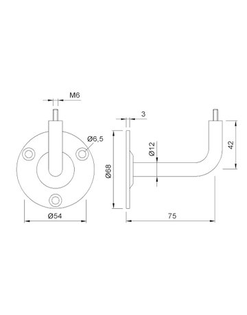 Bild Handlaufst.,4612,mit gewölbter Auflage Stahl,EV1 einbrennlackiert,Wandabst.75mm - KWS-1