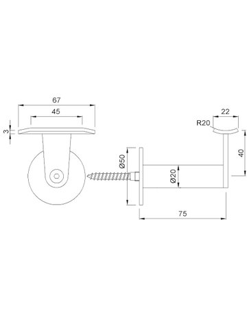 Bild Handlaufst.,4678,mit gewölbter Auflage Edelstahl ,Edelstahl geschliff.,Wandabst.75mm - KWS-1