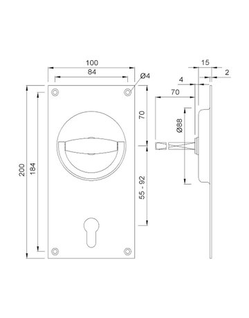 Bild Turnhallenbeschlag 5105 eckig,100x200,Stiftteil,UG,7mm,sw lackiert - KWS-1