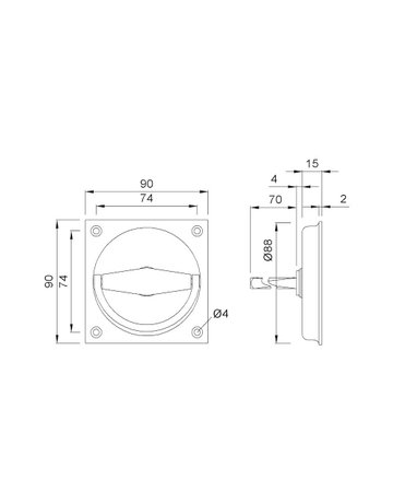 Bild Schiebetürmuschelgriff, 5116, VK7, eckig, messingfarben eloxiert - KWS-1