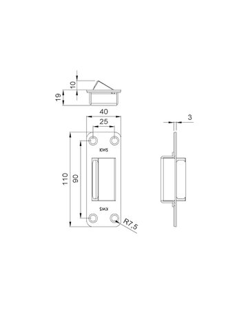 Bild OT-Türanschl., 6251, z. Wegdrück., B 40mm, L 110mm, S 3mm, ER matt gebürstet, stpf. - KWS-1