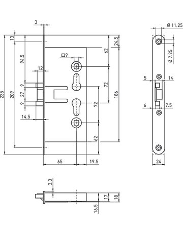 Bild Panikschloss für FH-Stahltür LS/RS 24x235 rd vzkt. Funkt .E 1759/65/9 PZW - BMH-1