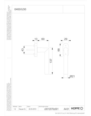 Bild Drehkipp-Fenstergriff, Amsterdam 0400/U30, mit ovaler Rosette, Vierkant 7x 32, naturfarbig eloxiert - HOPPE-1