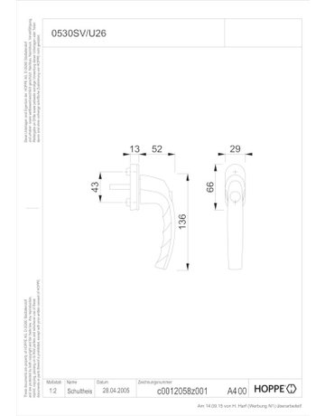 Bild Drehkipp-Fenstergriff, abschließbar, Atlanta 0530SV/U26, DIN Links-Rechts, 7/37mm, verkehrsweiß - HOPPE-1