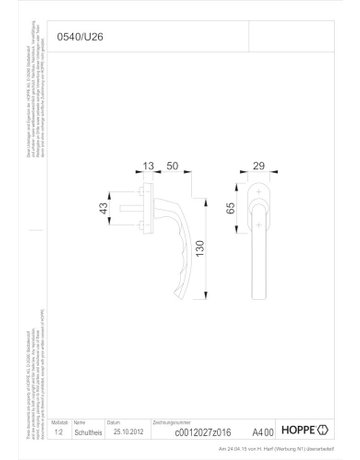 Bild Drehkipp-Fenstergriff, Liège 0540/U26, mit ovaler Rosette, Vierkant 7x 37, naturfarbig eloxiert - HOPPE-1