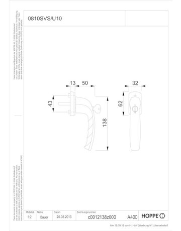 Bild Drehkipp-Fenstergriff, abschließbar, New York 0810SVS/U10, DIN Links-Rechts, 7/32mm, naturfarbig - HOPPE-1