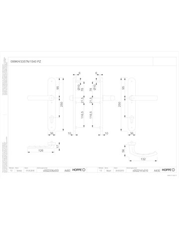 Bild HOPPE Drückergarnitur Liège 099KH/3357N/1540, Langschild, oval, Profilzylinder gelocht, Entfernung 92mm, Vierkant 8mm, Türstärke 67 - 72mm, Befestigungstechnik mit Stütznocken, weiß, verkehrsweiß, beschichtet-1