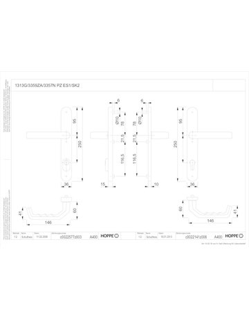 Bild HOPPE Sicherheits-Drückergarnitur Liverpool 1313G/3359ZA/3357N, Langschild oval, 15mm, ES 1, mit Zylinderabdeckung, Profilzylinder gelocht, Entfernung 92mm, Vierkant 8mm, Türstärke 67-72mm, naturfarben eloxiert-1