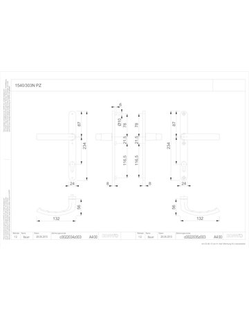 Bild HOPPE Drückergarnitur Liège 1540/303N, Langschild, oval, Profilzylinder gelocht, Entfernung 92mm, Vierkant 8mm, Türstärke 67 - 72mm, Befestigungstechnik mit Stütznocken, weiß, verkehrsweiß, beschichtet-1