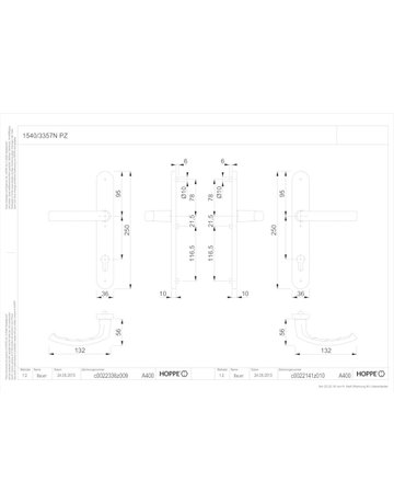 Bild HOPPE Drückergarnitur Liège 1540/3357N, Langschild, oval, Profilzylinder gelocht, Entfernung 92mm, Vierkant 8mm, Türstärke 67 - 72mm, Befestigungstechnik mit Stütznocken, grau, stahlfarbig, eloxiert-1