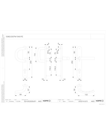 Bild HOPPE Wechselgarnitur Liège 538G/3357N/1540, Langschild, oval, Profilzylinder gelocht, Entfernung 92mm, Vierkant 8mm, Türstärke 67 - 72mm, Befestigungstechnik mit Stütznocken, silber, naturfarben, eloxiert-1