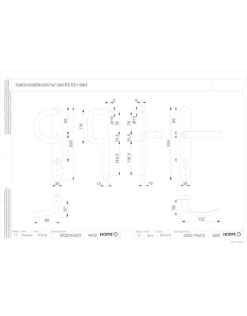 Bild HOPPE Sicherheits-Wechselgarnitur Liège 538G/3359ZA/3357N/1540, Langschild oval, 15mm, ES 1, mit Zylinderabdeckung, Profilzylinder gelocht, Entfernung 92mm, Vierkant 8mm, Türstärke 67-72mm, stahlfarbig eloxiert-1