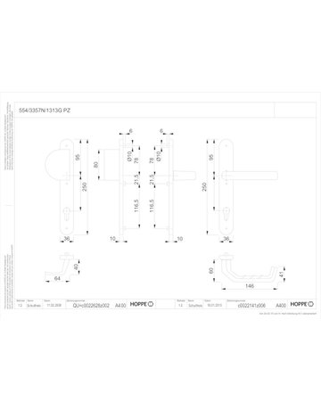 Bild HOPPE Wechselgarnitur Liverpool 554/3357N/1313G, Langschild, oval, Profilzylinder gelocht, Entfernung 92mm, Vierkant 8mm, Türstärke 67 - 72mm, Befestigungstechnik mit Stütznocken, silber, naturfarben, eloxiert-1