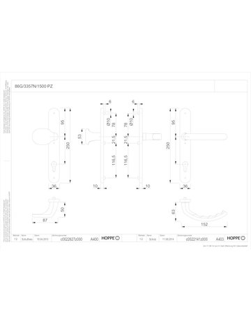 Bild HOPPE Wechselgarnitur Luxembourg 86G/3357N/1500, Langschild, oval, Profilzylinder gelocht, Entfernung 92mm, Vierkant 8mm, Türstärke 67 - 72mm, Befestigungstechnik mit Stütznocken, silber, naturfarben, eloxiert-1