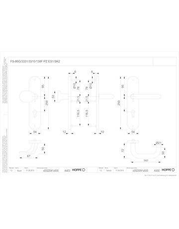 Bild HOPPE Sicherheits-Wechselgarnitur Paris FS-86G/3331/3310/138F, Langschild oval, 12mm, ES 1, ohne Zylinderabdeckung, Profilzylinder gelocht, Entfernung 92mm, Vierkant 9mm, Türstärke 67-72mm, naturfarben eloxiert-1