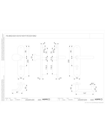 Bild HOPPE Sicherheits-Wechselgarnitur Rotterdam FS-86G/3331/3310/1401F, Langschild oval, 12mm, ES 1, ohne Zylinderabdeckung, Profilzylinder gelocht, Entfernung 92mm, Vierkant 9mm, Türstärke 67-72mm, naturfarben eloxiert-1