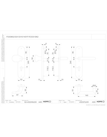 Bild HOPPE Sicherheits-Wechselgarnitur Rotterdam FS-E86G/3331/3310/1401F, Langschild oval, 12mm, ES 1, ohne Zylinderabdeckung, Profilzylinder gelocht, Entfernung 92mm, Vierkant 9mm, Türstärke 67-72mm, edelstahl matt-1
