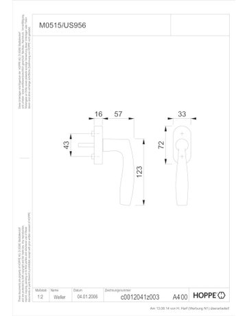 Bild Drehkipp-Fenstergriff, Vitória M0515/US956, mit ovaler Rosette, Vierkant 7x 32-42, messingfarben poliert-Resista - HOPPE-1