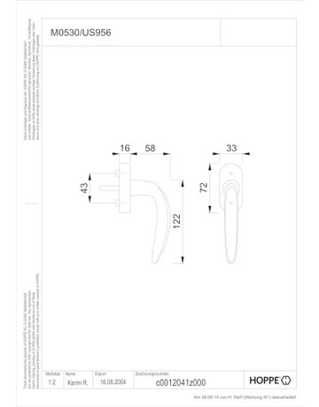 Bild Drehkipp-Fenstergriff, Atlanta M0530/US956, mit ovaler Rosette, Vierkant 7x 32-42, satiniert verchromt-Resista - HOPPE-1