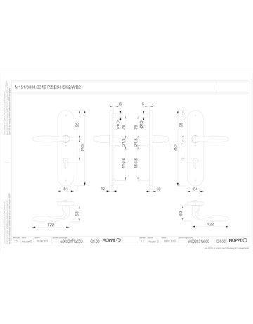 Bild HOPPE Sicherheits-Drückergarnitur Verona M151/3331/3310, Langschild oval, 12mm, ES 1, ohne Zylinderabdeckung, Profilzylinder gelocht, Entfernung 92mm, Vierkant 10mm, Türstärke 67-72mm, messingfarben poliert-Resista®-1