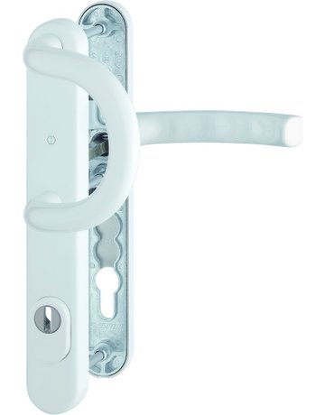 Bild HOPPE Sicherheits-Wechselgarnitur Liège 538G/3359ZA/3357N/1540, Langschild oval, 15mm, ES 1, mit Zylinderabdeckung, Profilzylinder gelocht, Entfernung 92mm, Vierkant 8mm, Türstärke 67-72mm, verkehrsweiß beschichtet-0