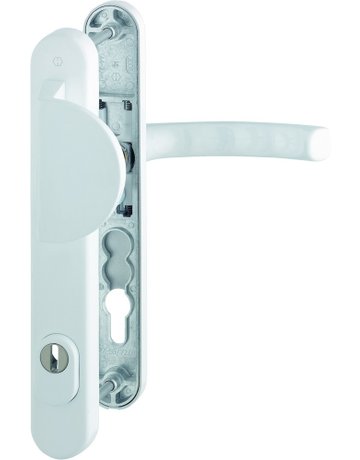 Bild HOPPE Sicherheits-Wechselgarnitur Liège 554/3359ZA/3357N/1540, Langschild oval, 15mm, mit Zylinderabdeckung, Profilzylinder gelocht, Entfernung 92mm, Vierkant 8mm, Türstärke 67-72mm, verkehrsweiß beschichtet-0