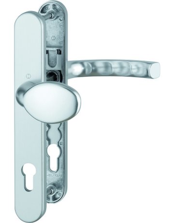 Bild HOPPE Wechselgarnitur Liège 76G/3357N/1540, Langschild, oval, Profilzylinder gelocht, Entfernung 92mm, Vierkant 8mm, Türstärke 67 - 72mm, Befestigungstechnik mit Stütznocken, silber, naturfarben, eloxiert-0