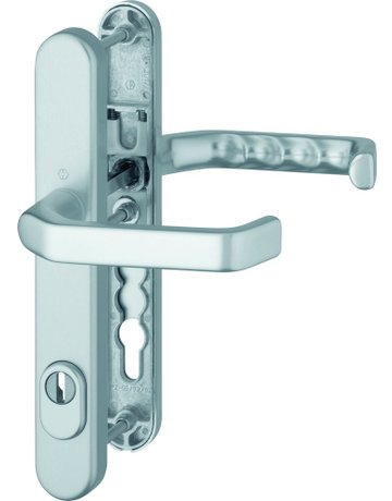 Bild HOPPE Sicherheits-Drückergarnitur Liverpool 1313G/3359ZA/3357N, Langschild oval, 15mm, ES 1, mit Zylinderabdeckung, Profilzylinder gelocht, Entfernung 92mm, Vierkant 8mm, Türstärke 67-72mm, naturfarben eloxiert-0