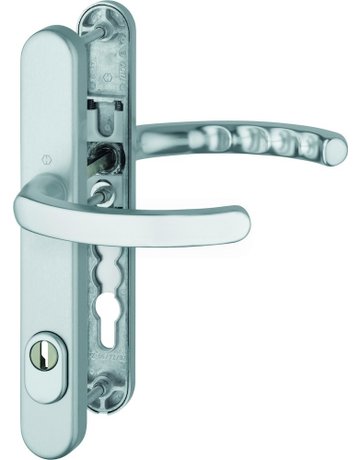 Bild HOPPE Sicherheits-Drückergarnitur Luxembourg 1500/3359ZA/3357N, Langschild oval, 15mm, ES 1, mit Zylinderabdeckung, Profilzylinder gelocht, Entfernung 92mm, Vierkant 8mm, Türstärke 67-72mm, naturfarben eloxiert-0