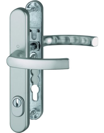 Bild HOPPE Sicherheits-Drückergarnitur Liège 1540/3359ZA/3357N, Langschild oval, 15mm, ES 1, mit Zylinderabdeckung, Profilzylinder gelocht, Entfernung 92mm, Vierkant 8mm, Türstärke 67-72mm, stahlfarbig eloxiert-0