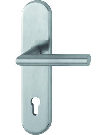 Bild HOPPE Halbgarnitur Amsterdam E1400F/3310, Langschild, oval, Profilzylinder gelocht, Entfernung 92mm, Vierkant 10mm, Befestigungstechnik ohne Stütznocken, grau, edelstahl matt-0