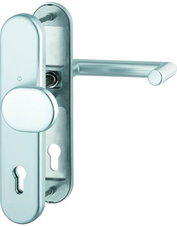 Bild HOPPE Sicherheits-Wechselgarnitur Rotterdam FS-86G/3331/3310/1401F, Langschild oval, 12mm, ES 1, ohne Zylinderabdeckung, Profilzylinder gelocht, Entfernung 92mm, Vierkant 9mm, Türstärke 67-72mm, naturfarben eloxiert-0