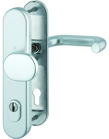 Bild HOPPE Sicherheits-Wechselgarnitur Paris FS-86G/3332ZA/3310/138F, Langschild oval, 15mm, ES 1, mit Zylinderabdeckung, Profilzylinder gelocht, Entfernung 92mm, Vierkant 9mm, Türstärke 67-72mm, naturfarben eloxiert-0