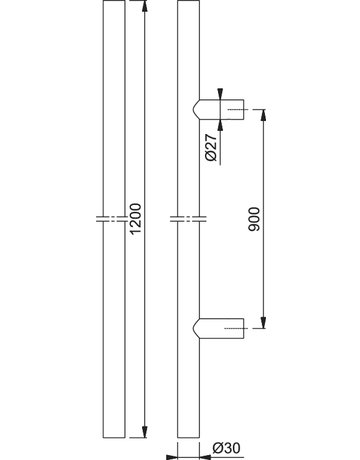 Bild HOPPE Stoßgriff E5011, BA 900mm, L 1.200mm, Durchmesser 30mm, verdeckt verschraubt, edelstahl matt-1