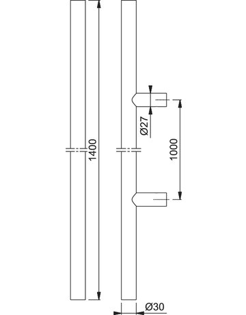Bild HOPPE Stoßgriff E5011, BA 1.000mm, L 1.400mm, Durchmesser 30mm, verdeckt verschraubt, edelstahl matt-1