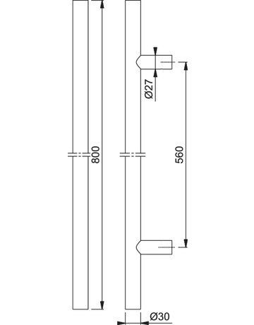 Bild HOPPE Stoßgriff E5011, BA 560mm, L 800mm, Durchmesser 30mm, verdeckt verschraubt, edelstahl matt-1