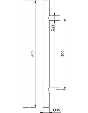 Bild HOPPE Stoßgriff E5061, BA 560mm, L 1.600mm, Durchmesser 35mm, verdeckt verschraubt, edelstahl matt-1