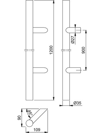 Bild HOPPE Stoßgriff E5062, BA 900mm, Breite 109mm, L 1.200mm, Durchmesser 35mm, verdeckt verschraubt, edelstahl matt-1