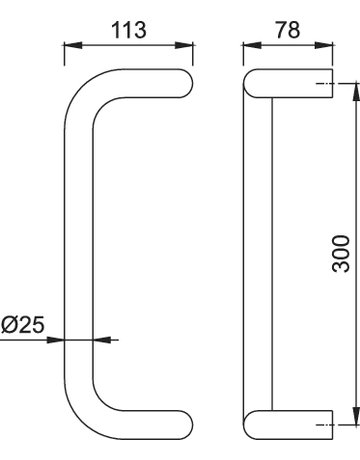 Bild HOPPE Stoßgriff E5100, BA 300mm, Breite 113mm, L 325mm, Durchmesser 25mm, verdeckt verschraubt, edelstahl matt-1