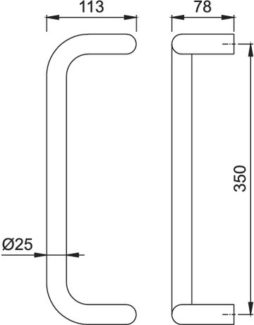 Bild HOPPE Stoßgriff E5100, BA 350mm, Breite 113mm, L 375mm, Durchmesser 25mm, verdeckt verschraubt, edelstahl matt-1