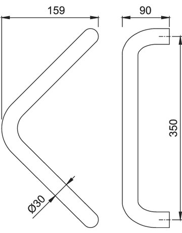 Bild HOPPE Stoßgriff E5210, BA 350mm, Breite 159mm, L 380mm, Durchmesser 30mm, verdeckt verschraubt, edelstahl matt-1
