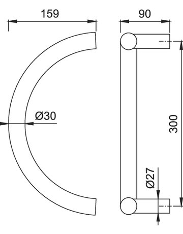 Bild HOPPE Stoßgriff E5311, BA 300mm, Breite 159mm, L 330mm, Durchmesser 30mm, verdeckt verschraubt, edelstahl matt-1