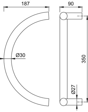 Bild HOPPE Stoßgriff E5311, BA 350mm, Breite 159mm, L 380mm, Durchmesser 30mm, verdeckt verschraubt, edelstahl matt-1