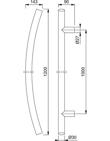 Bild HOPPE Stoßgriff E5511, BA 1.000mm, Breite 119mm, L 1.200mm, Durchmesser 30mm, verdeckt verschraubt, edelstahl matt-1