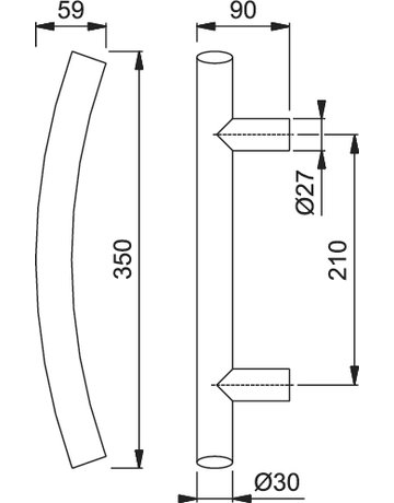 Bild HOPPE Stoßgriff E5511, BA 210mm, Breite 119mm, L 350mm, Durchmesser 30mm, verdeckt verschraubt, edelstahl matt-1