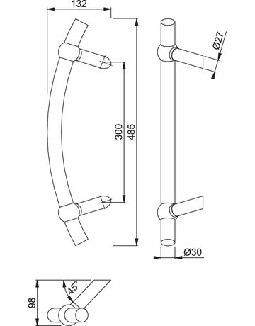 Bild HOPPE Stoßgriff E5513D, BA 300mm, Breite 124mm, L 485mm, Durchmesser 30mm, verdeckt verschraubt, edelstahl matt-1